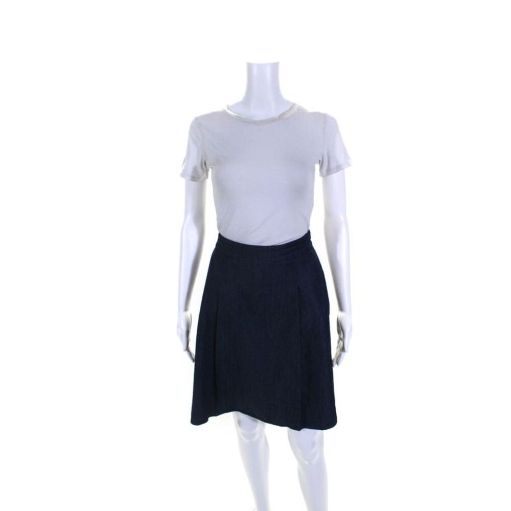 Agnes B Womens Chambray Elastic Waist Zip Up High Rise A-Line Skirt Blue Size 36